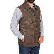 Countrymen Brown Leather Waistcoat Multi Pockets Gilet Boyles front 2