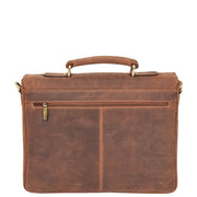 Mens REAL Leather Briefcase Vintage Look Satchel Shoulder Bag A167 Tan Back