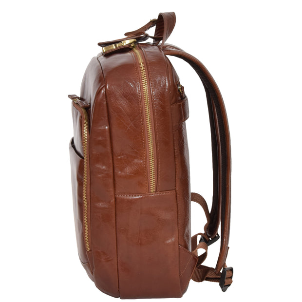 Womens Backpack Chestnut Real Leather Large Travel Rucksack Cora Side