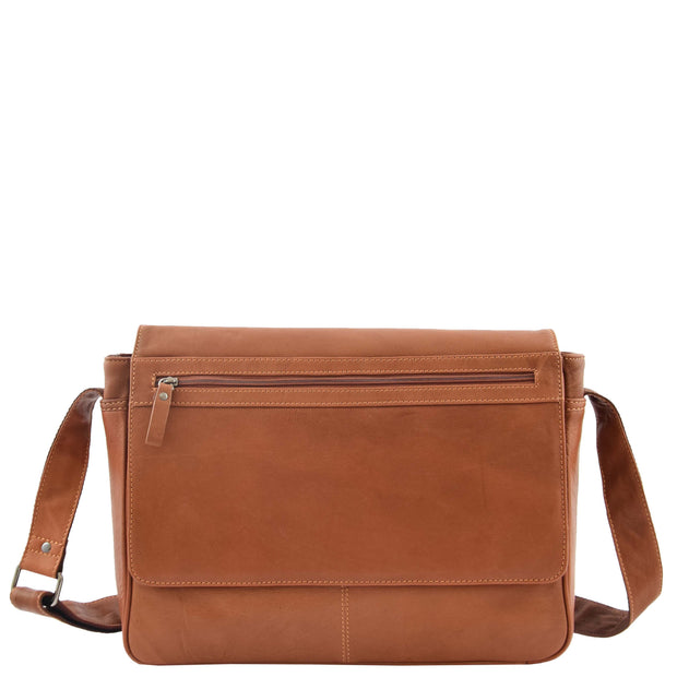 Mens Messenger Bag Real Leather Flight Shoulder Organiser Carl Tan Front 1