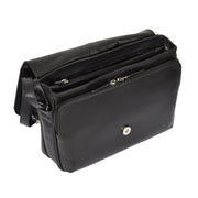 Ladies BLACK Leather Shoulder Bag Flap Over Handbag A190 Open