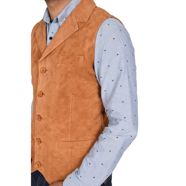 Mens Real Suede Leather Waistcoat Classic Vest Yelek Status Tan Feature
