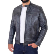 Trendy Genuine Soft Leather Biker Zipper Jacket For Men Rider Grey Front 1
