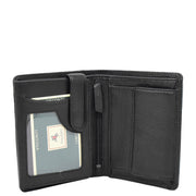 Mens Soft Durable Leather Wallet Cards Coins Notes ID Holder AV111 Black Open 1