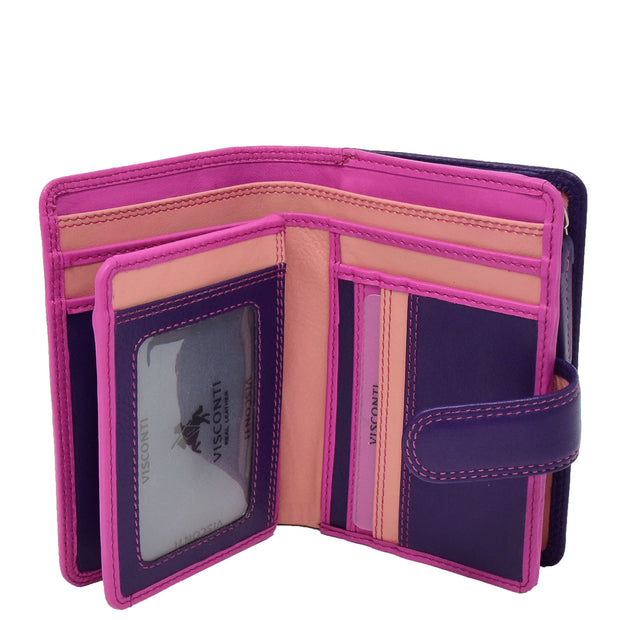 Womens Leather Booklet Evening Clutch Purse Multi Colour Wallet AVB51 Berry Open 1
