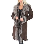 Womens Luxurious Toscana Long Coat Real Sheepskin Pamela Brown Open