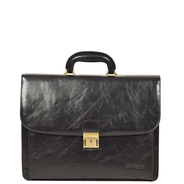 Mens Leather Look Briefcase Office Business Executive Bag A5071 Black Front