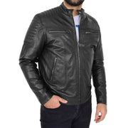 Trendy Genuine Soft Leather Biker Zipper Jacket For Men Rider Black