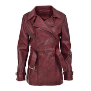 Womens Soft Leather Trench Coat Olivia Burgundy Front 2