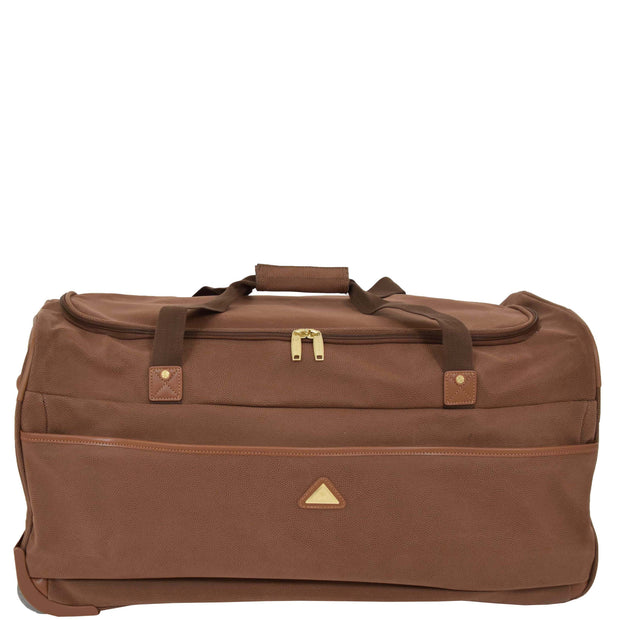 Wheeled Holdall 30" Large Camel Faux Leather Travel Duffle Bag Swoose Front