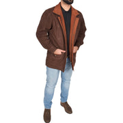 Gents Nubuck Leather Parka Coat Henry Brown full view