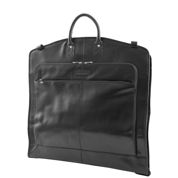 Exclusive Leather Slimline Travel Garment Bag Suit Carrier Dress Cover Remy Black Front 2