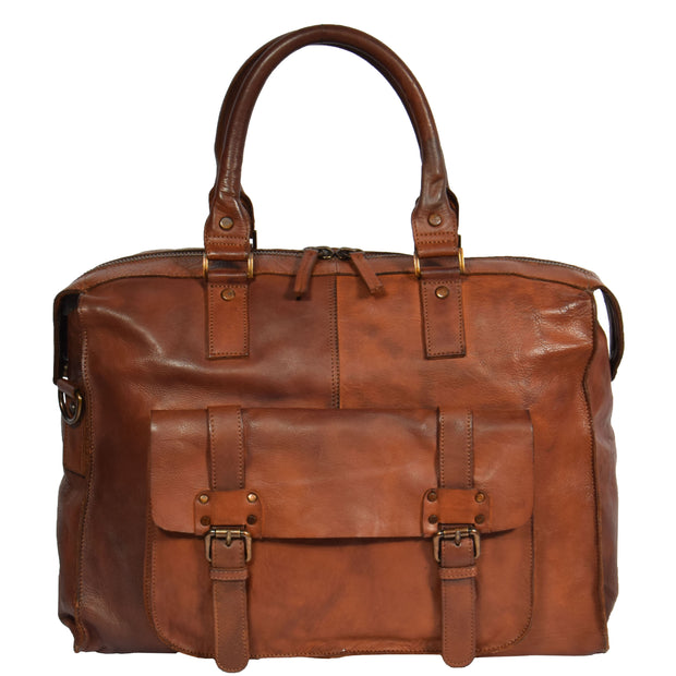 Real Leather Holdall Weekend Cabin Bag Bali Rust Front