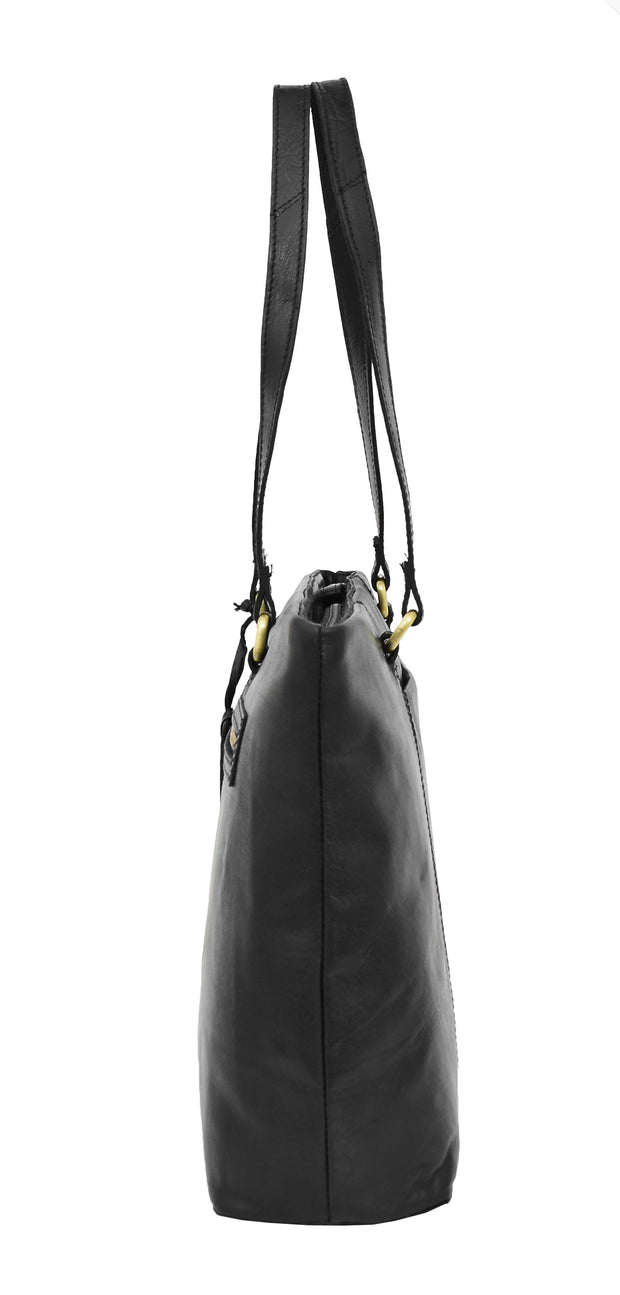 Ladies Real Black Leather Shoulder Bag Zip Top Large Size Classic Casual Tote Handbag Hania