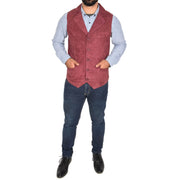 Mens Real Suede Leather Waistcoat Classic Vest Yelek Status Burgundy Full