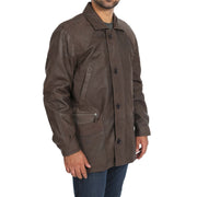 Gents Classic Soft Leather Parka Overcoat Clive Brown Front Angle