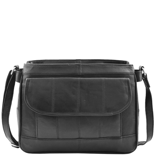 Ladies Soft Black Leather Crossbody Bag Twin Zip Top Casual Organiser Edwina Front 1