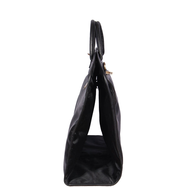 Genuine Soft Leather Suit Carrier Dress Garment Bag A173 Black Side