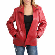 Womens Classic Fitted Biker Real Leather Jacket Nicole Red Open