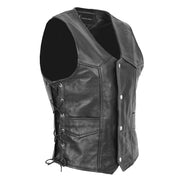 Mens Genuine Cowhide Black Leather Waistcoat Laced Sides Bikers Gilet Capone Front 2