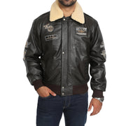 Mens Pilot Bomber Leather Jacket Spitfire Brown main view