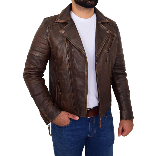 Mens Real Leather Biker Jacket Vintage Copper Rust Rub Off Slim Fit Style Max Open 3