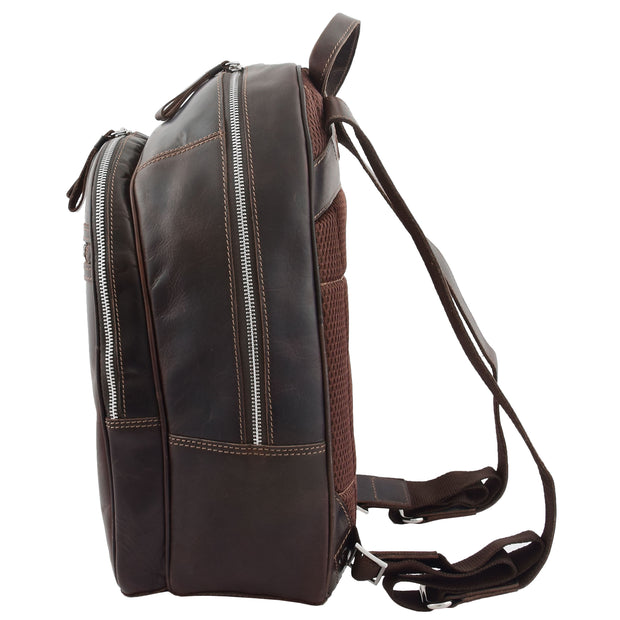 High Quality Genuine Brown Leather Backpack Large Size Work Casual Travel Bag Trek Side