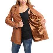 Womens Soft Leather Trench Coat Olivia Tan Lining