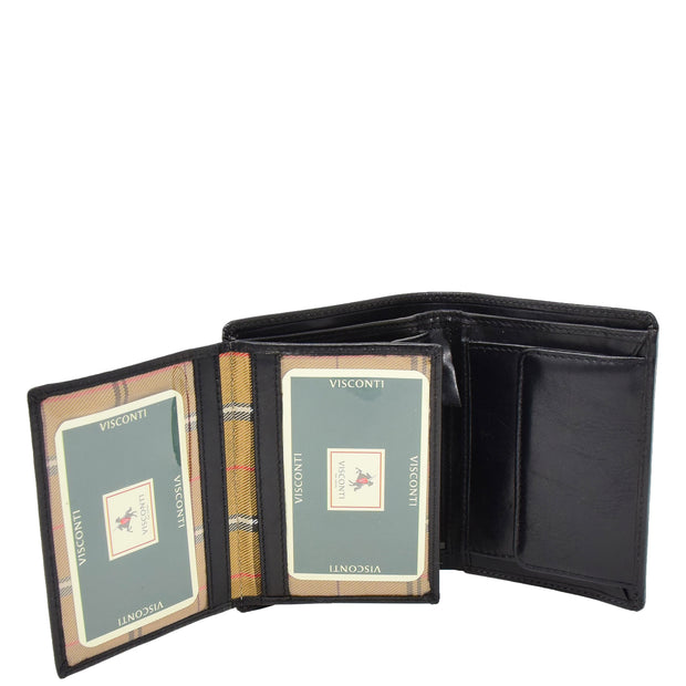 Gents Real Leather Bifold Large Wallet Cards Notes Coins Purse AVZ3 Black
