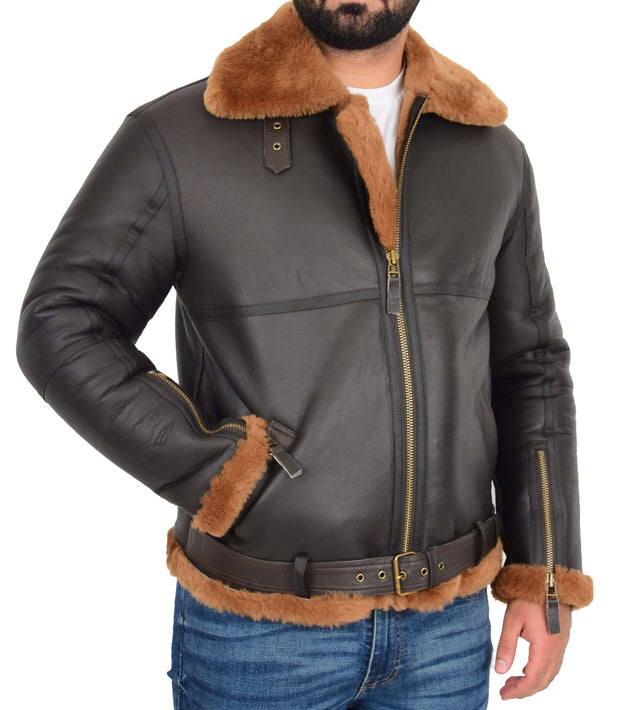 Mens Genuine RAF Sheepskin Flying Jacket B3 Ginger Shearling Tornado Brown