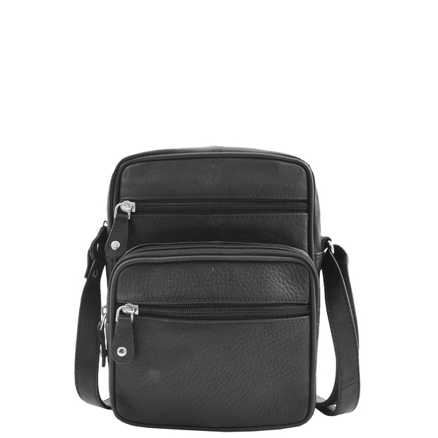 Mens Real Leather Shoulder Bag Cross Body Sling Flight Satchel A156 Black Front 3