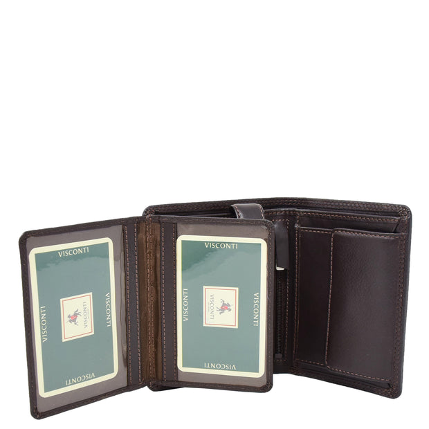 Mens Soft Durable Leather Wallet Cards Coins Notes ID Holder AV111 Brown Opne 2