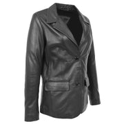 Womens Black Leather Blazer Classic Suit Dinner Jacket Style Coat Alana Front Angle