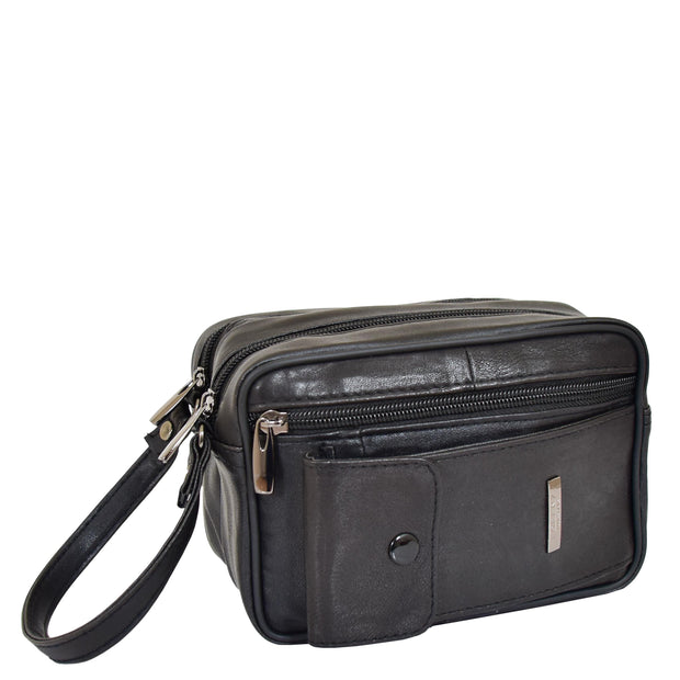 Gents Real Leather Wrist Bag Clutch Travel Black Bag Mason Front