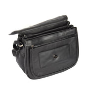 Womens Soft BLACK Leather Multi Zip Pockets Shoulder Bag A95 Open