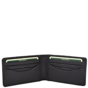 Real Leather Credit Card Holder Oyster Bus Pass ID Bifold Slim Wallet AV5 Black Open