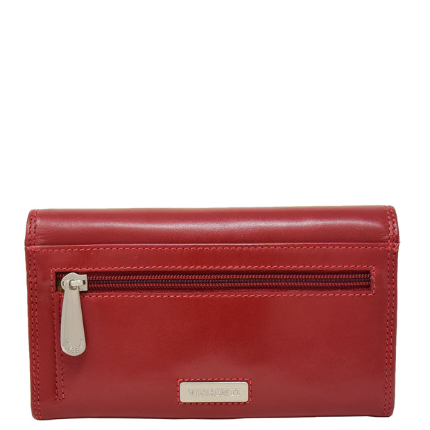 Womens Real Leather Envelope Style Clutch Wallet Purse AVM1 Red Back