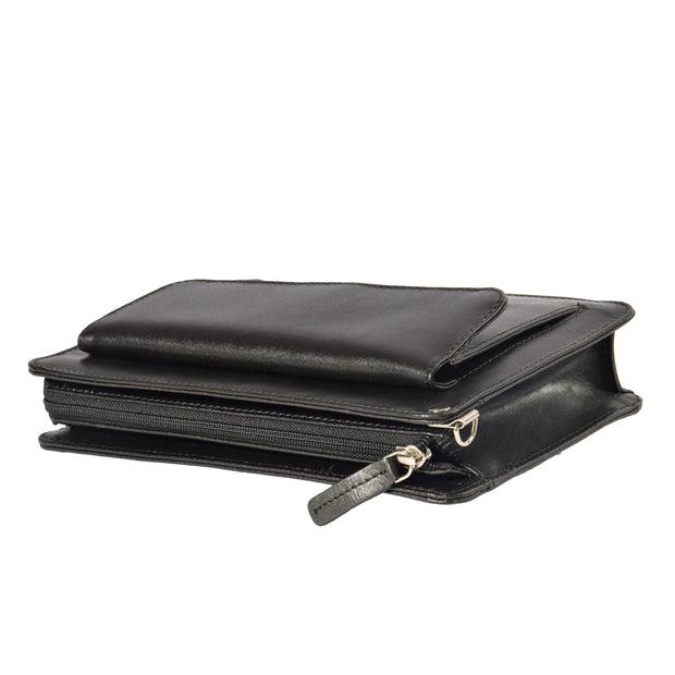 Mens Leather Wrist Bag Mobile Money Clutch A7 Black Letdown