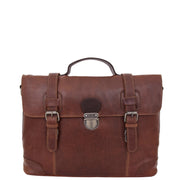 Mens Real Brown Cowhide Leather Briefcase Vintage Satchel Buck Front 1