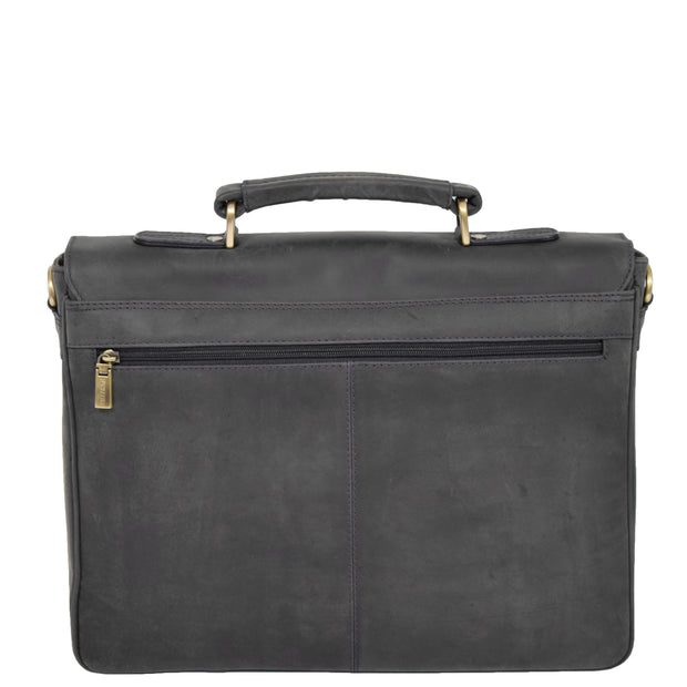 Mens REAL Leather Briefcase Vintage Look Satchel Shoulder Bag A167 Navy Back