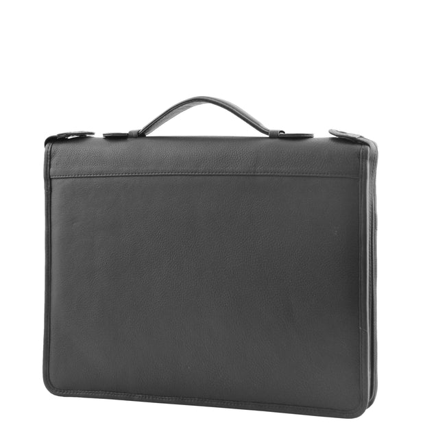 Black Leather A4 Ring Binder File Folio Office Bag Zip Organiser Braga Front 4