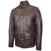 Mens Genuine Leather Parka Jacket 3/4 Long Car Coat RUSSO Brown 5