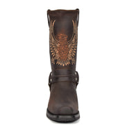 Real Leather Square Toe Cowboy Biker Boots AE33 Brown Front