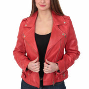 Womens Trendy Biker Leather Jacket Beyonce Red Open