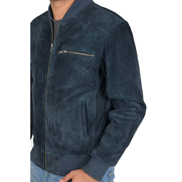 Mens Genuine Suede Bomber Jacket Roco Blue Feature