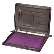Zip Around Folio Leather Folder A4 Binder Organiser Underarm Bag A1 Brown Open