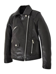 Girls Kids Black Biker Real Leather Jacket Zip Fasten Coat 2-12 Years