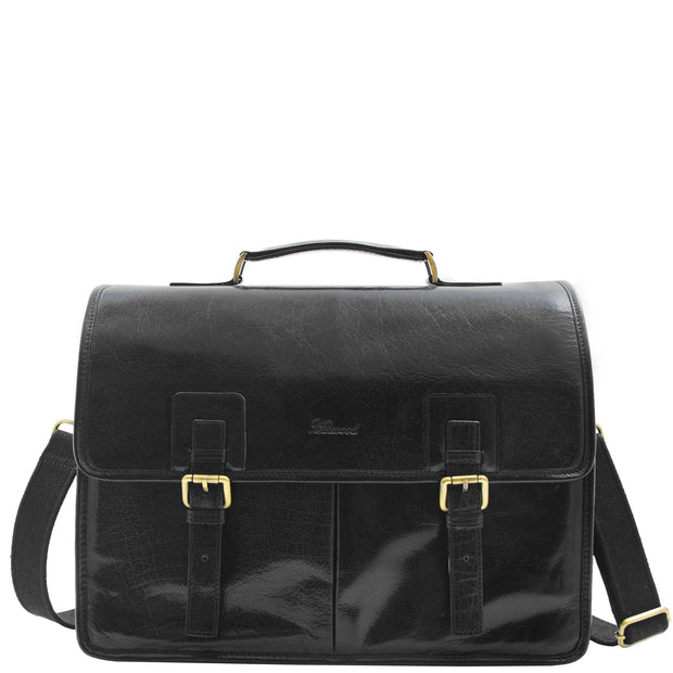 Mens Italian Leather Black Briefcase Expandable Office Bag Laptop Case - Thomas 2