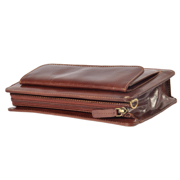 Mens Leather Wrist Bag Mobile Money Clutch A7 Brown Letdown