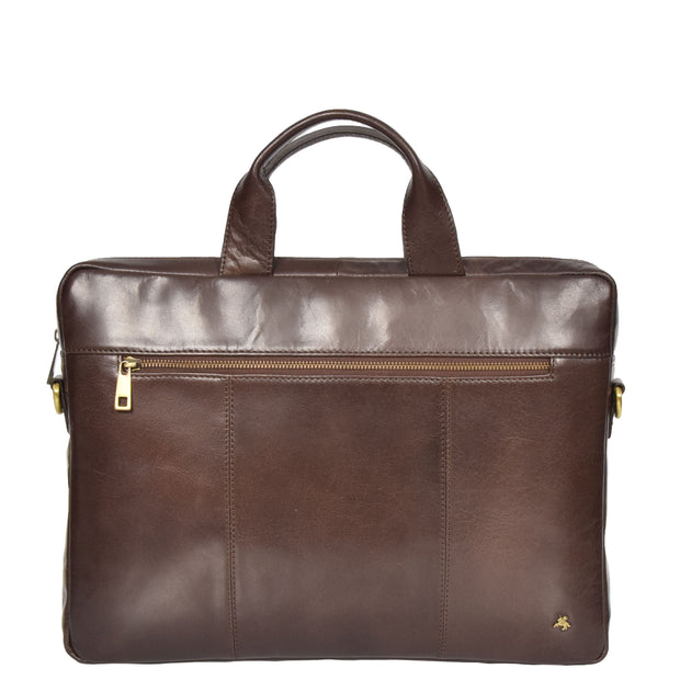 Laptop Briefcase Real Leather Business Bag Messenger Satchel Brown Nice Front